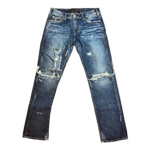 1921 Dark Blue Distressed Ripped Boyfriend Jeans Womens Size 27 / 30